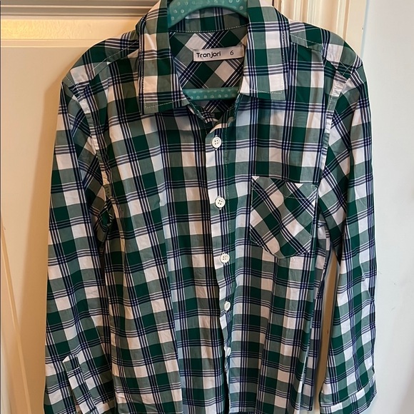 Tronjori Other - Kids Green and White Plaid Button-Down Shirt